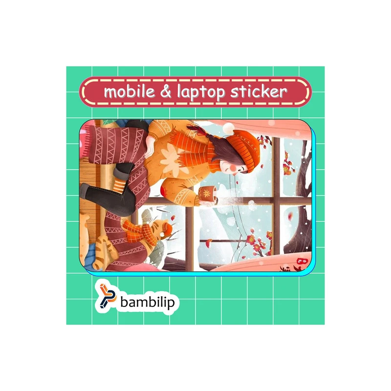 استیکر بامبیلیپ مدل کارت عابر طرح دختر و زمستون و چای کد 9777399