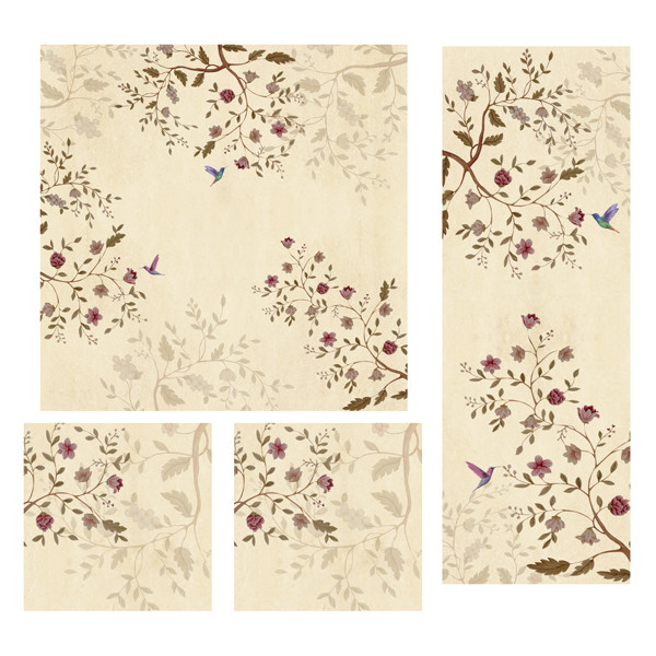 ست رومیزی 4 تکه طرح گنجشگی کد Tr514DR4