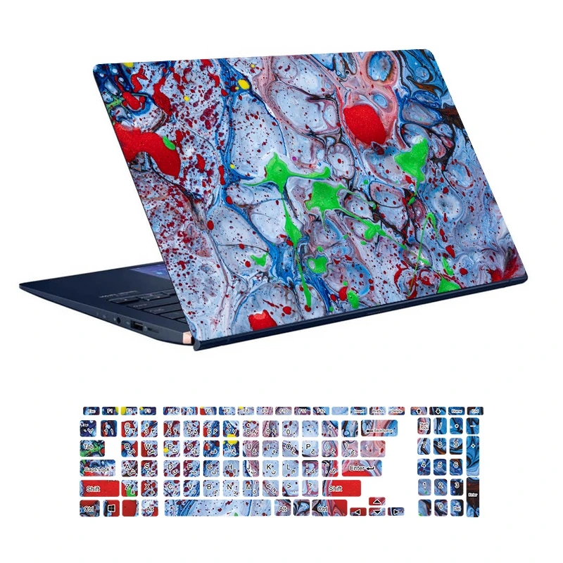 استیکر لپ تاپ توییجین و موییجین طرح Colorful کد 68 مناسب برای لپ تاپ 15.6 اینچ به همراه برچسب حروف فارسی کیبورد 