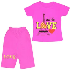 ست تی شرت و شلوارک دخترانه مدل Eiffel رنگ صورتی