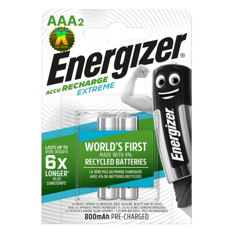 باتری نیم قلمی قابل شارژ انرجایزر مدل ACCU RECHARGE EXTREME 800mAp بسته دو عددی