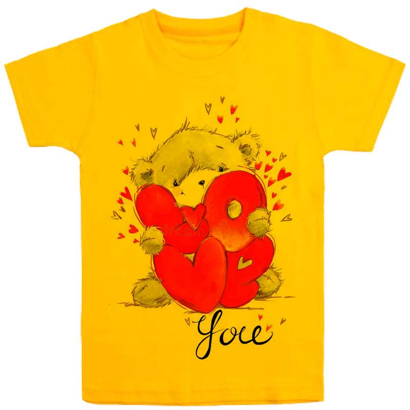 تی شرت آستین کوتاه دخترانه مدل F6 LOVE رنگ زرد