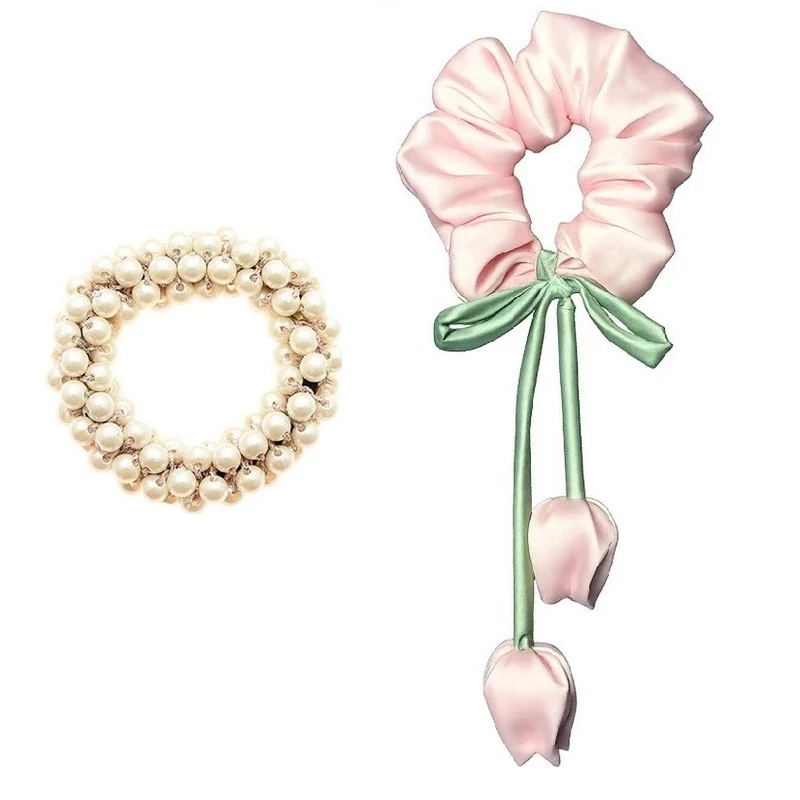 کش مو زنانه مدل گل لاله کد np530 مجموعه دو عددی