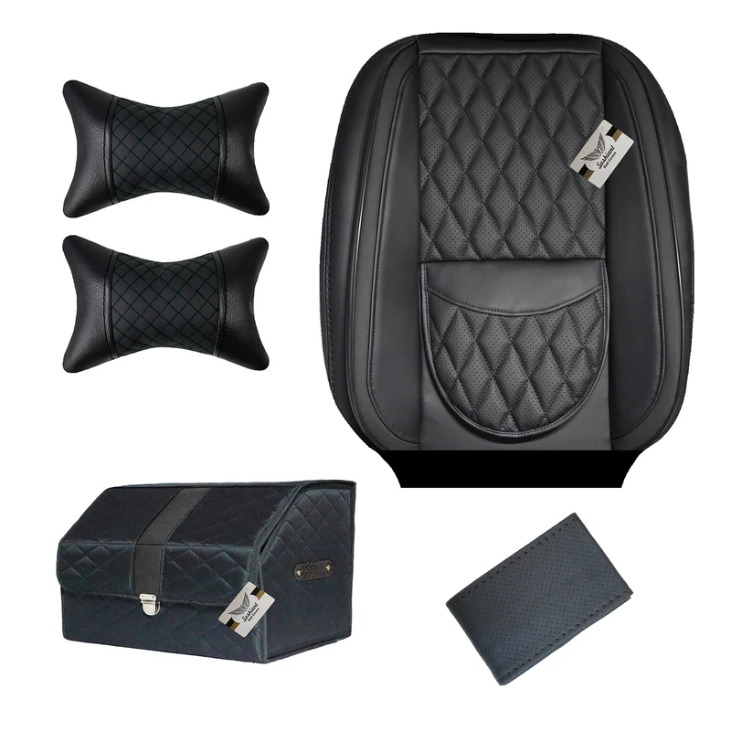 روکش صندلی خودرو سوشیانت مدل turin مناسب برای کوئیک و تیبا دو به همراه پشت گردنی و باکس صندوق و دور فرمان