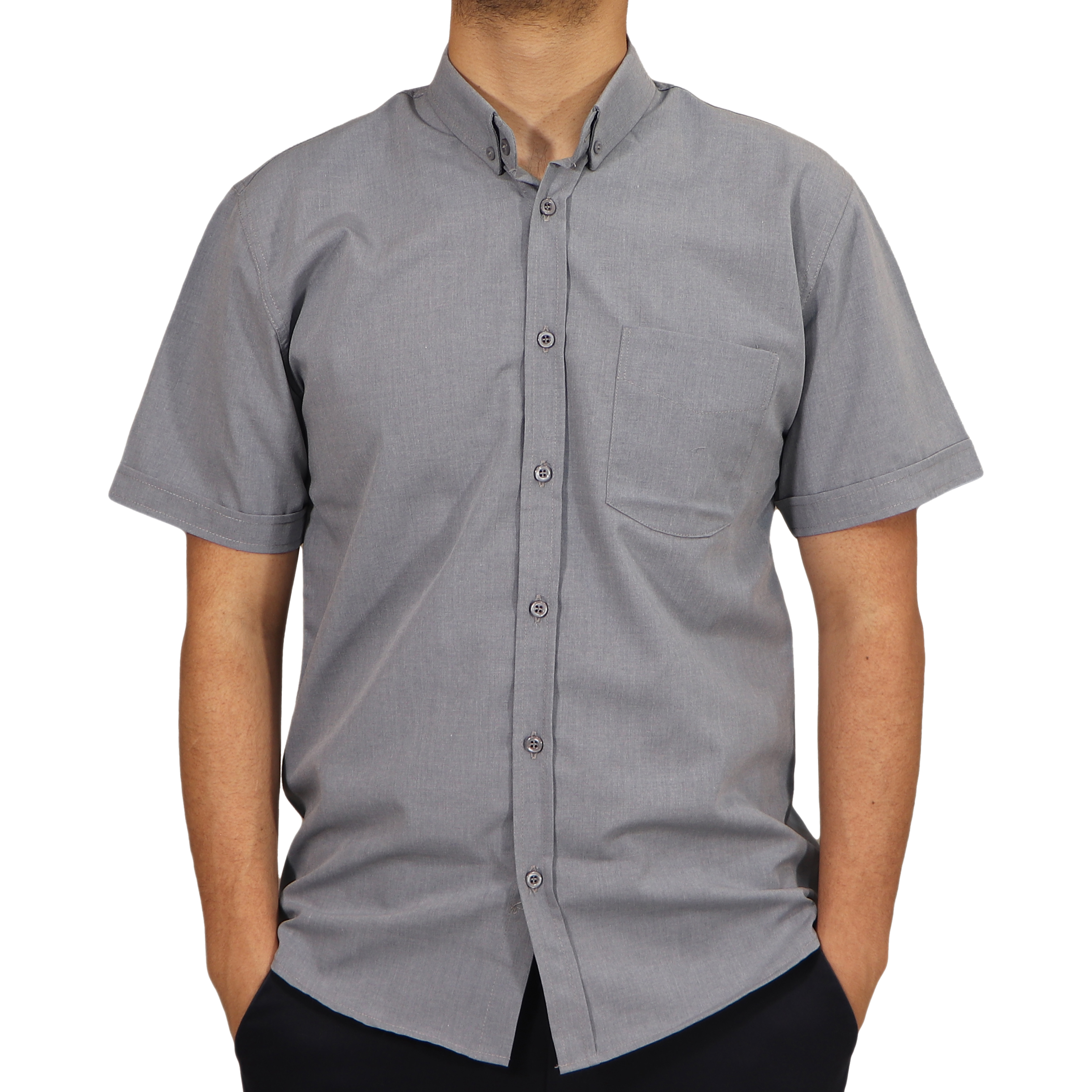 پیراهن آستین کوتاه مردانه مدل نخی کد 27574 رنگ طوسی روشن