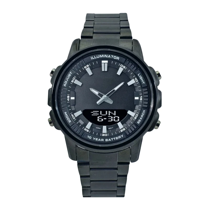 ساعت مچی عقربه‌ای کوارتز مردانه مدل پمپی دوزمانه کد 01