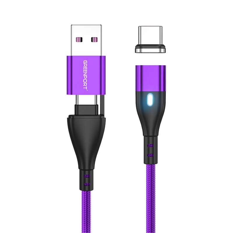  کابل تبدیل مغناطیسی USB به MicroUSB/USB-C/لایتنینگ گرین پورت مدل A02M11 طول 1 متر 
