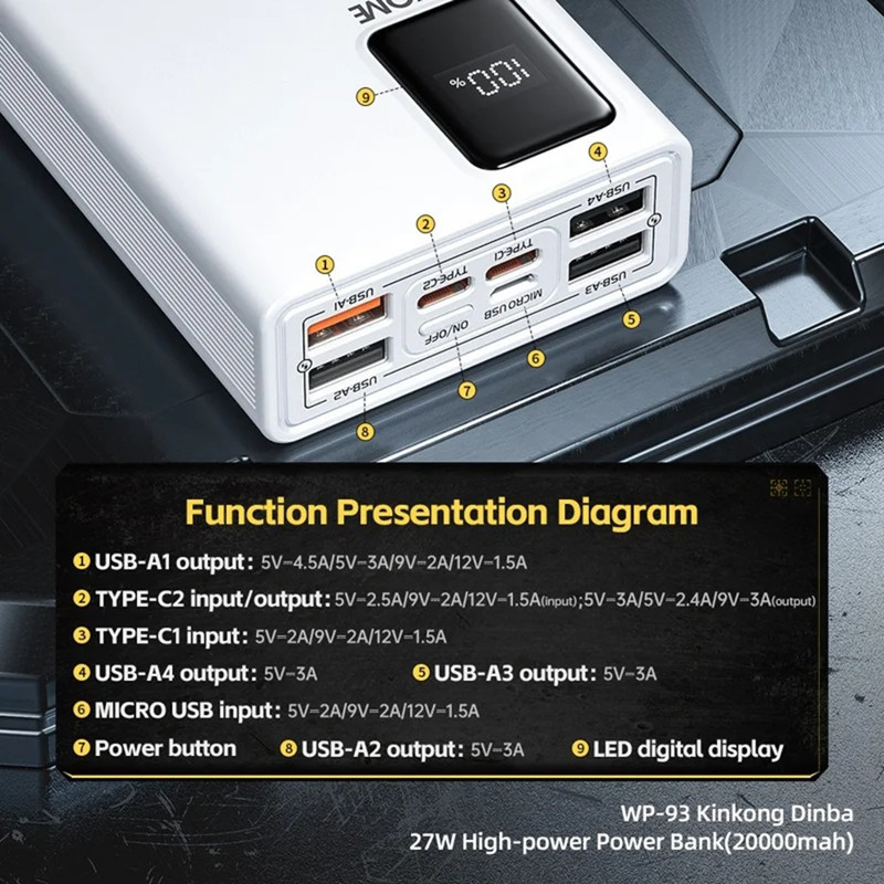 پاوربانک ویکام مدل  WP-93 27W Super fast ظرفیت 20000 میلی آمپر ساعت