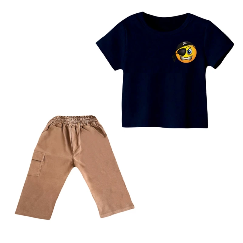 ست تی شرت و شلوارک پسرانه مدل ایموجی کد 4