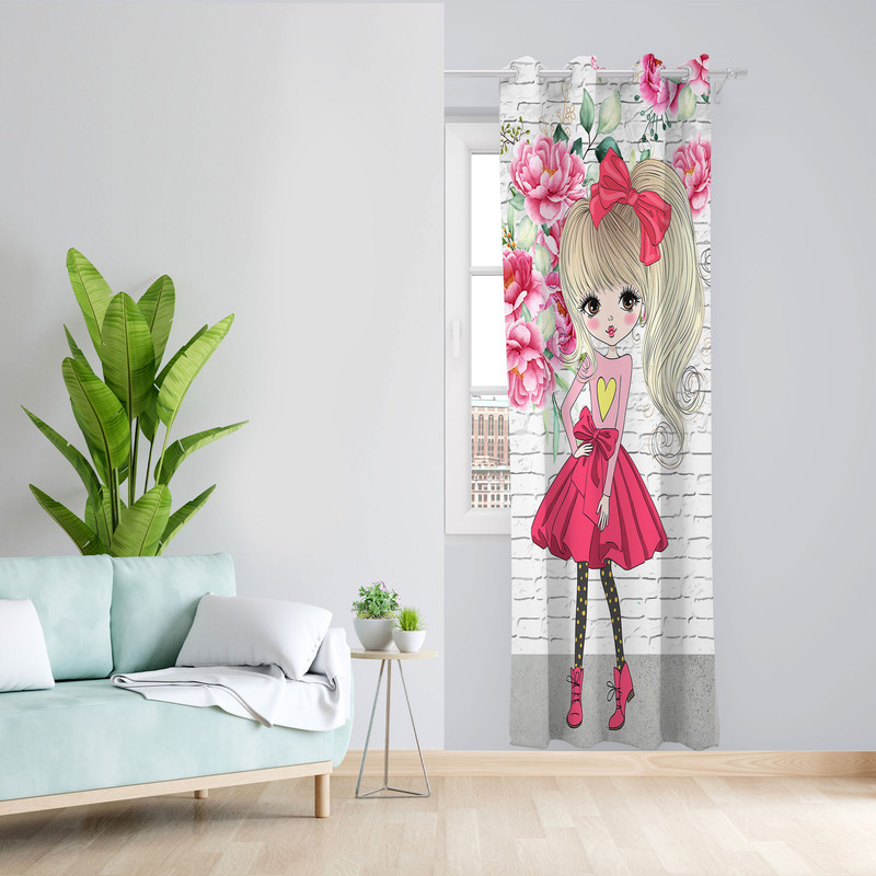  پرده مدل اتاق کودک مخمل پانچی طرح دخترانه کد 4737 سایز 140x280 سانتی متر