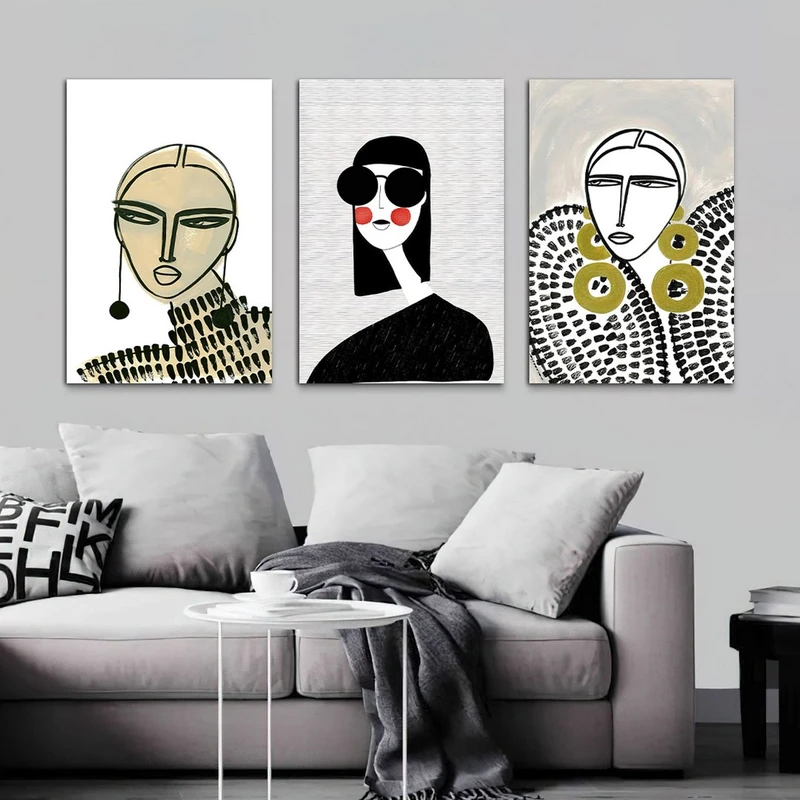 تابلو شاسی بکلیت طرح نقاشی مینیمال دخترانه مدل SH-1110 مجموعه 3 عددی