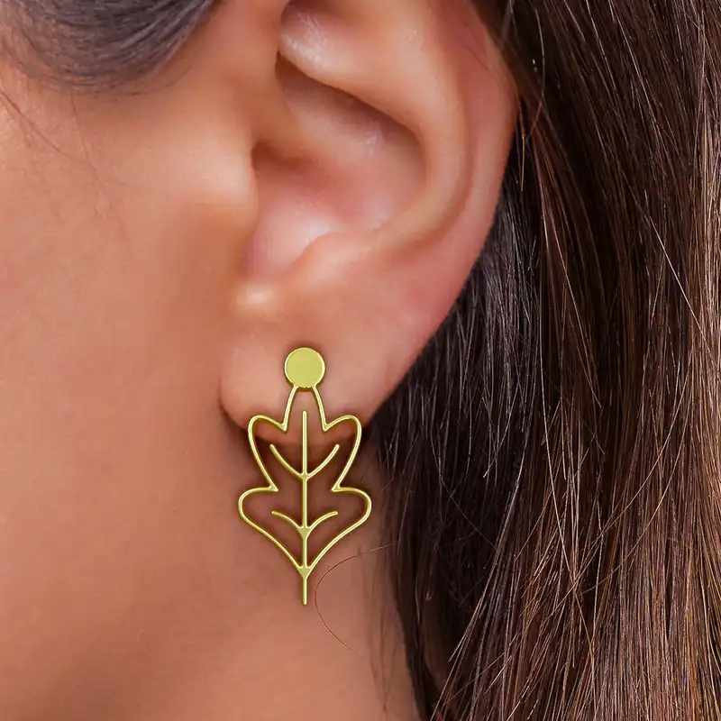 گوشواره طلا 18 عیار زنانه مدوپد مدل برگ کد GA1-15863