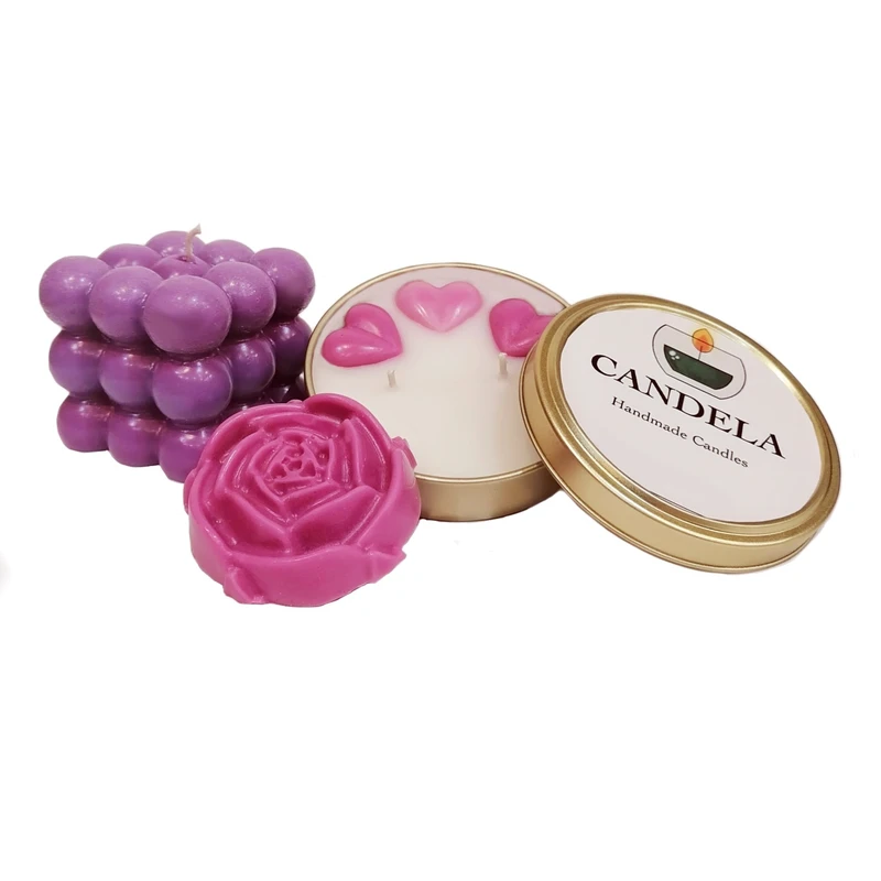 شمع دست ساز مدل روبیک حلبی رز مجموعه سه عددی