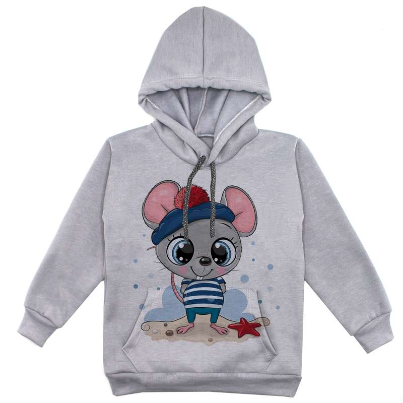 هودی دخترانه مدل موش F24 رنگ طوسی