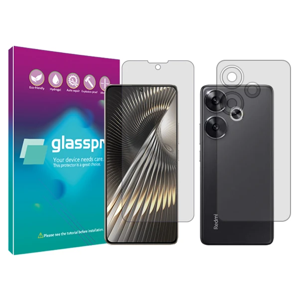 محافظ صفحه نمایش شفاف گلس پرو مدل Resistant مناسب برای گوشی موبایل شیائومی Redmi Turbo 3 به همراه محافظ پشت گوشی