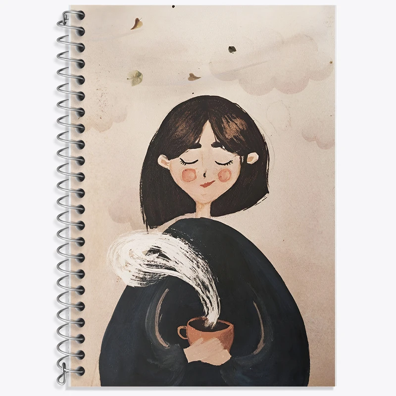 دفتر زبان 50 برگ خندالو مدل سه خط طرح دختر و فنجان چای کد F8205