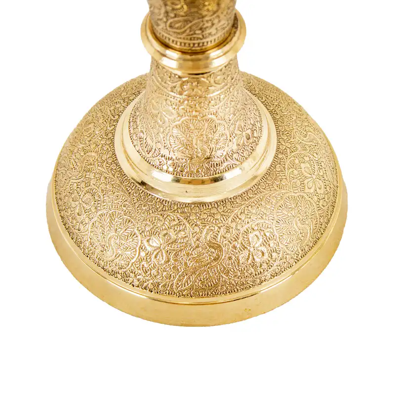 گلدان برنجی مدل  قلم زنی کشیده طرح طاووس راکت هندی کد 6387