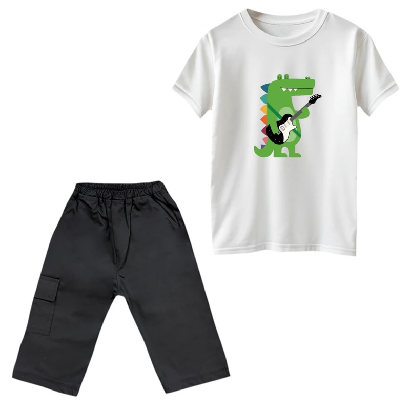 ست تی‌شرت و شلوارک پسرانه مدل دایناسور