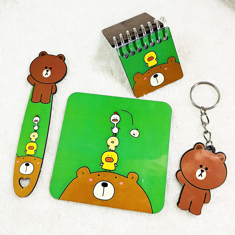 بسته لوازم تحریر مدل استیکر خرسی و دوستان کد g0lsa07 مجموعه 4 عددی