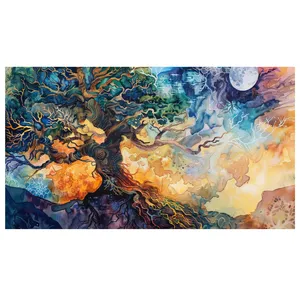 فرش پارچه‌ای مدل فرشینه طرح آبرنگ هستی درخت خشکیده کد AR3059707