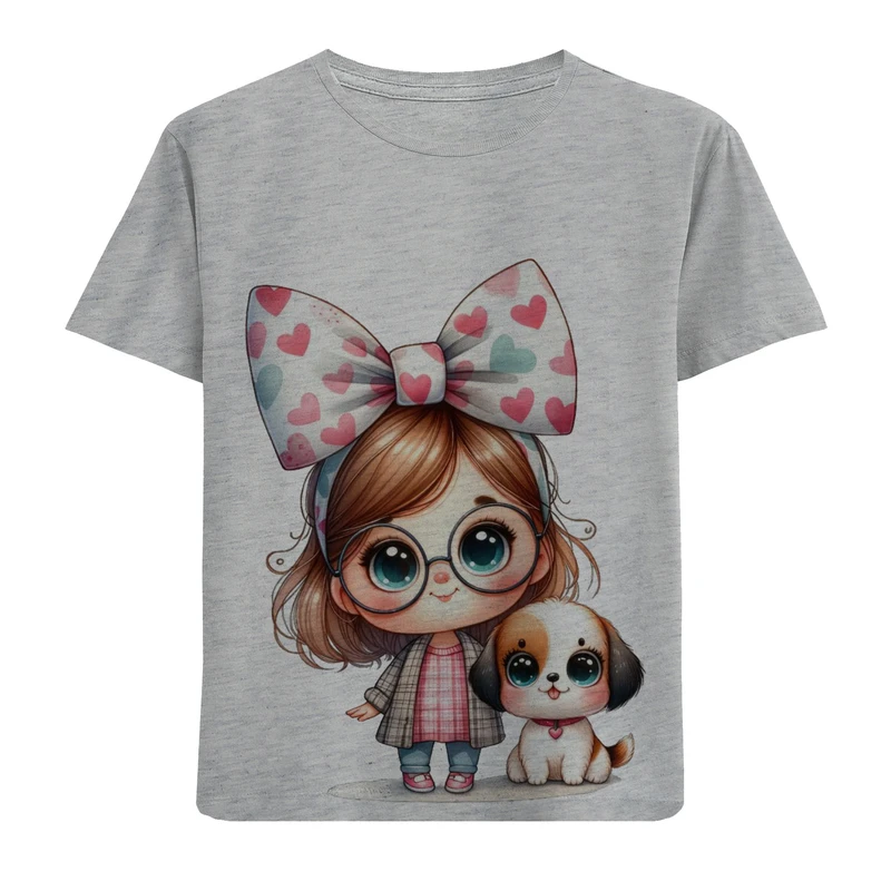 تی شرت آستین کوتاه دخترانه مدل دختر و سگ F840