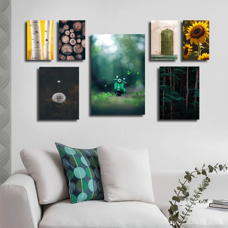 تابلو شاسی بکلیت طرح مدرن طبیعت و گل آفتابگردان مدل SH-1814 مجموعه 7 عددی