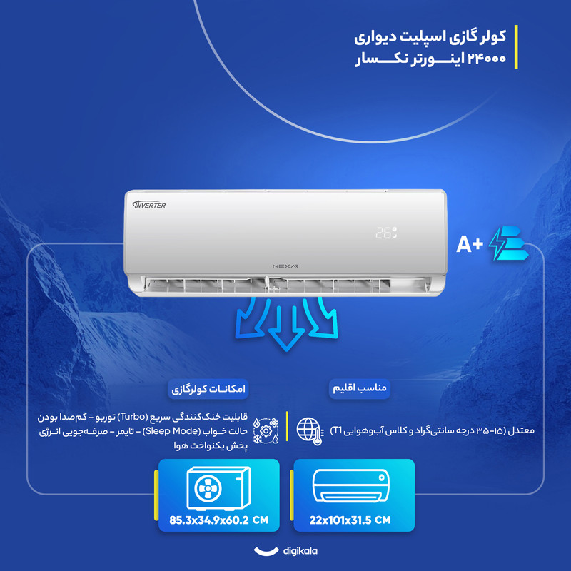 کولر گازی اسپلیت دیواری (Split) 24000 اینورتر نکسار مدل TV24ELN1