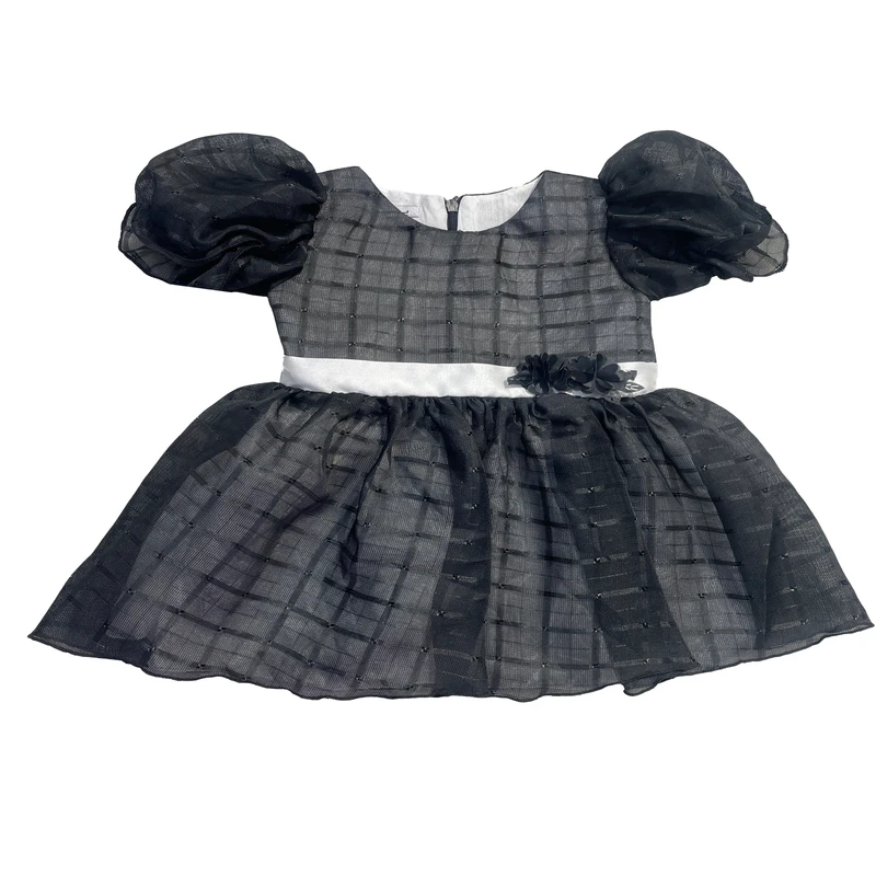 پیراهن آستین تا روی شانه یقه گرد دخترانه مدل شکوفه  رنگ مشکی