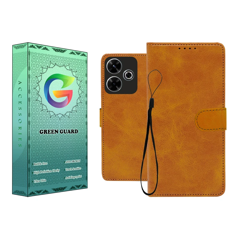 کیف کلاسوری گرین گارد طرح چرمی مدل Landing کد 01 مناسب برای گوشی موبایل شیائومی Redmi 13 4G به همراه بند آویز