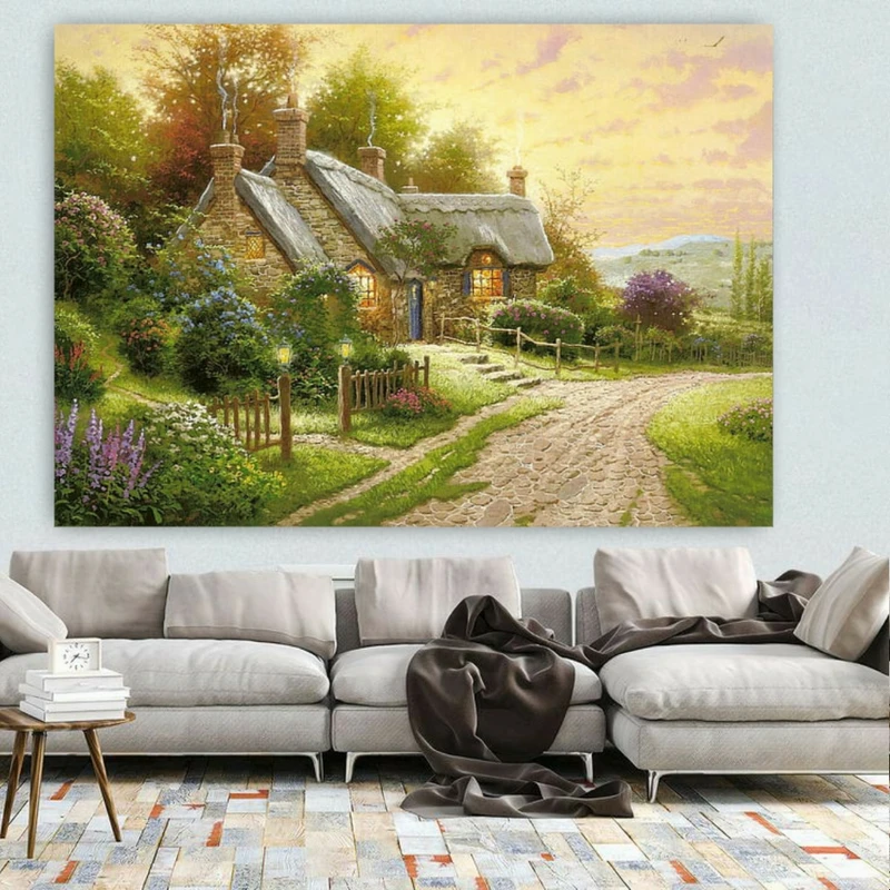 پوستر پارچه ای طرح مخمل نقاشی مدل معماری روستایی کد BK24282