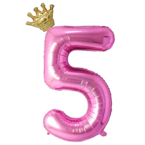 بادکنک فویلی لاکی بالونز طرح عدد 5 تاجدار