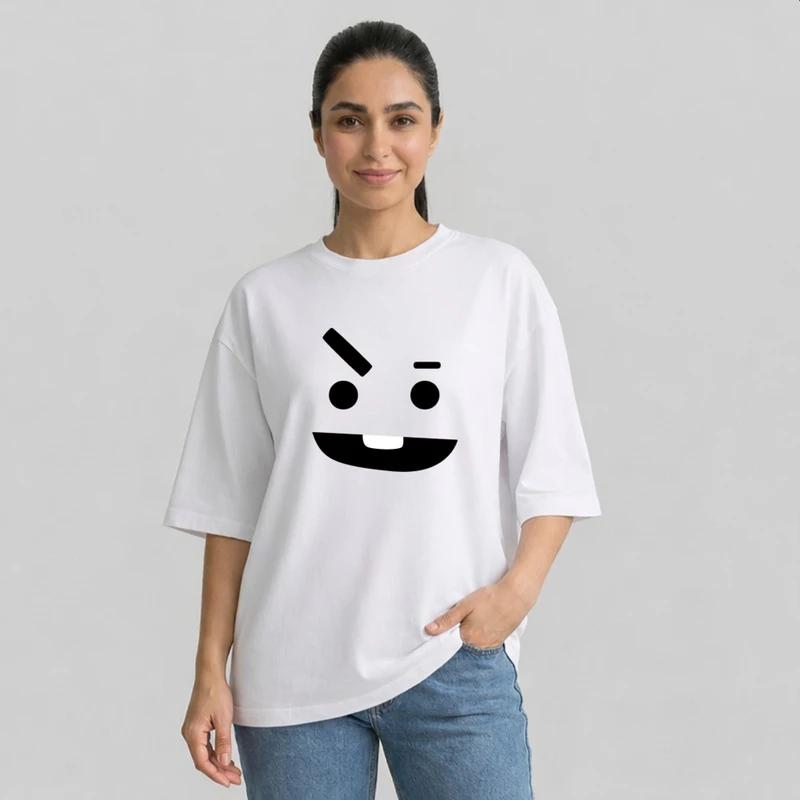 تی شرت آستین سه ربع زنانه مدل باکسی طرح چشم و دهان کد m6
