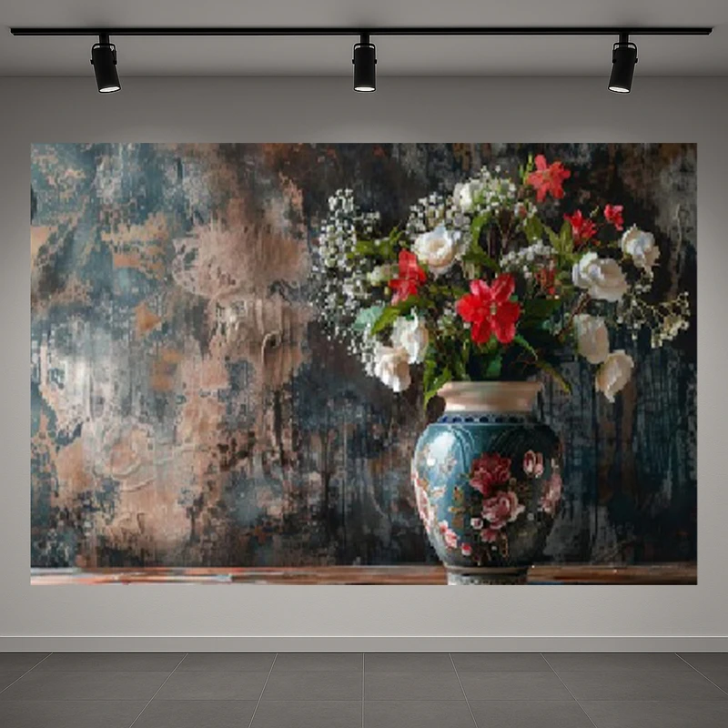 تابلو بوم طرح مخمل گلدان مدل گل های شاداب کد AR3059243