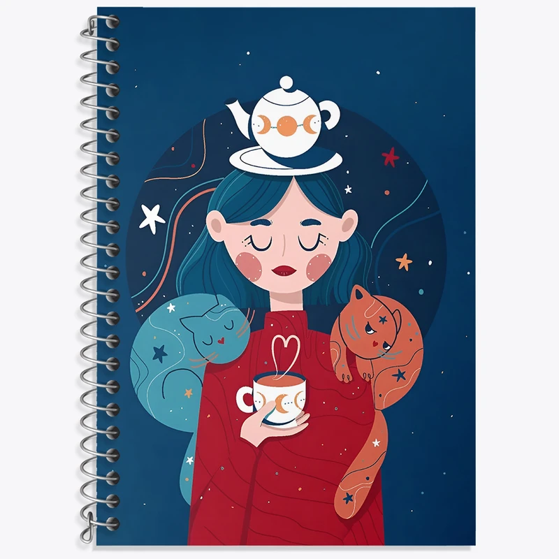 دفتر زبان 50 برگ خندالو مدل سه خط طرح دختر و گربه کد N4715