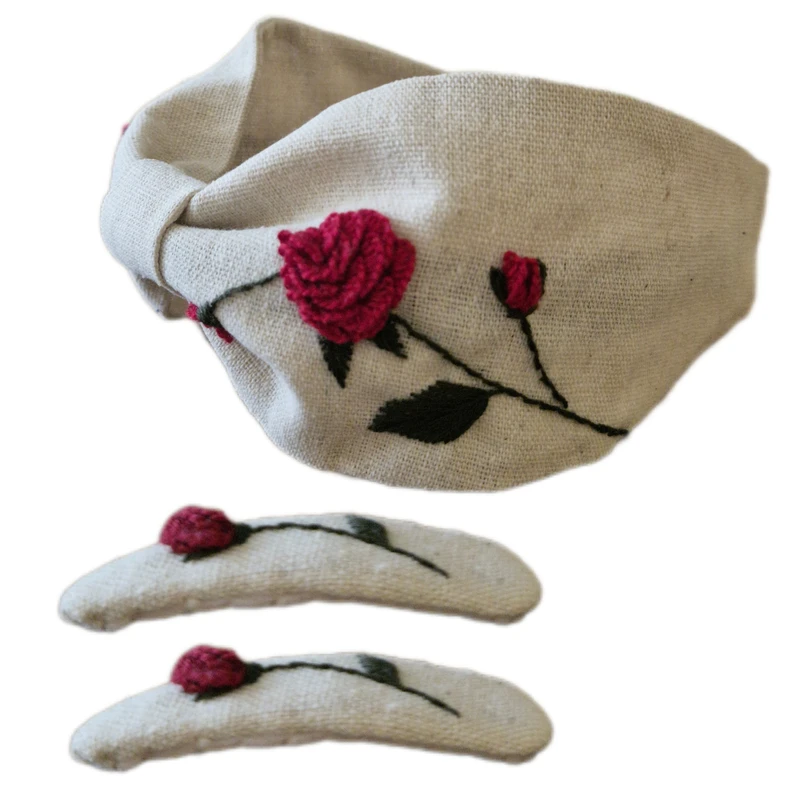 ست تل و گیره مو زنانه مدل گلدوزی دست ساز مجموعه 3 عددی