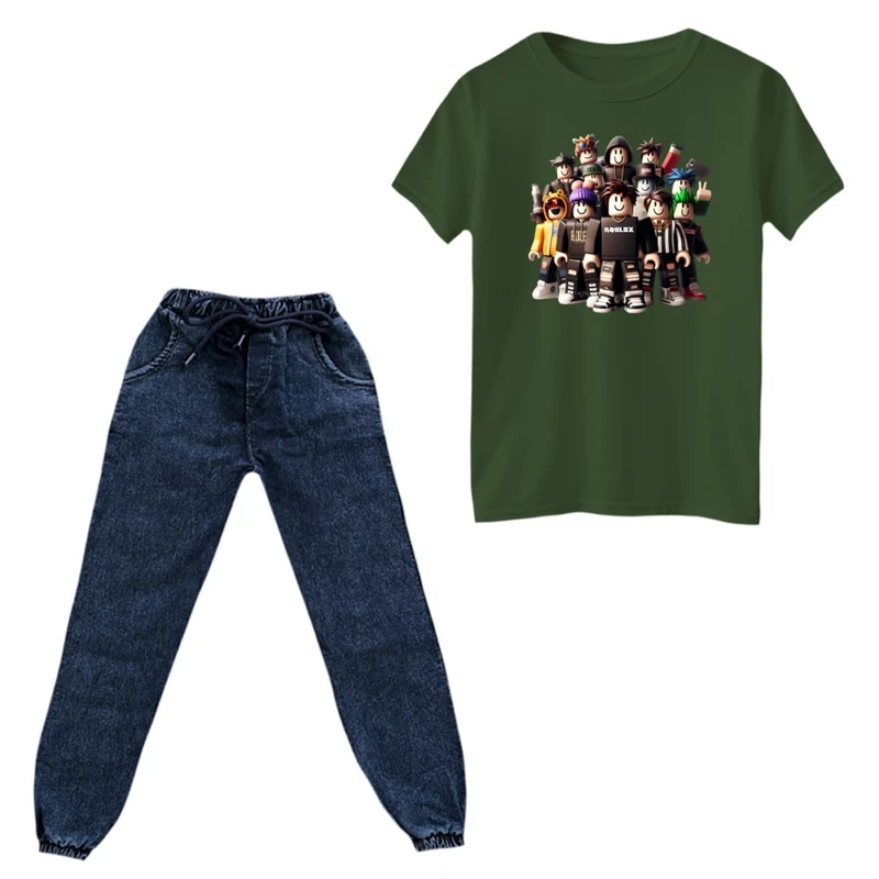 ست تی‌شرت و شلوار پسرانه مدل روبلاکس کد 4 رنگ یشمی