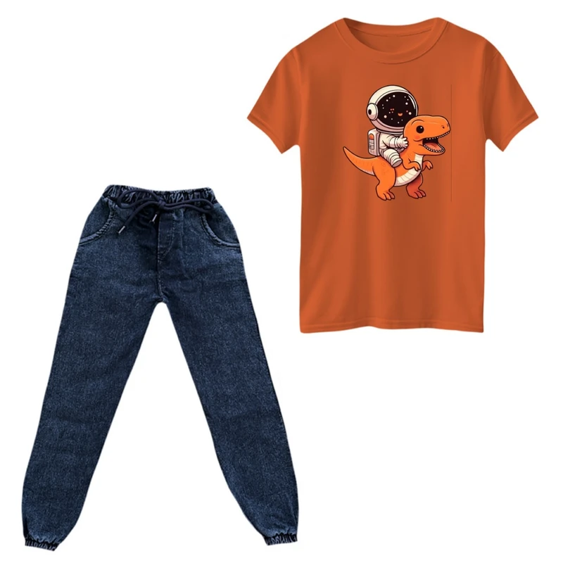 ست تی‌شرت و شلوار پسرانه مدل دایناسور و فضانورد