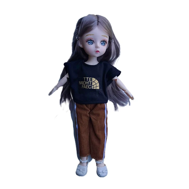 عروسک طرح دختر چشم تیله ای مدل تمام مفصلی ارتفاع 31 سانتی‌متر