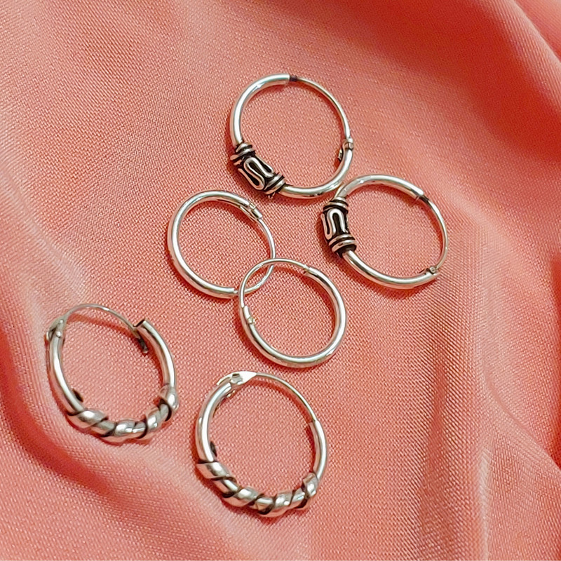 گوشواره نقره زنانه آی ام مدل حلقه ای D مجموعه 3 عددی