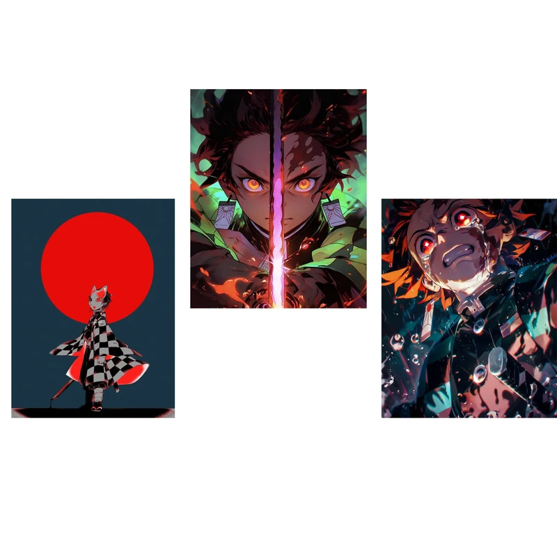 استیکر لپ تاپ و موبایل مدل انیمه طرح شیطان کش تانجیرو کامادو demon slayer kamado tanjiro کد 880 مجموعه 3 عددی