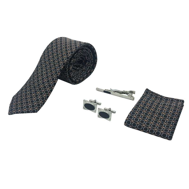 ست کراوات و گیره کراوات و دستمال جیب و دکمه سردست مردانه مدل 3030