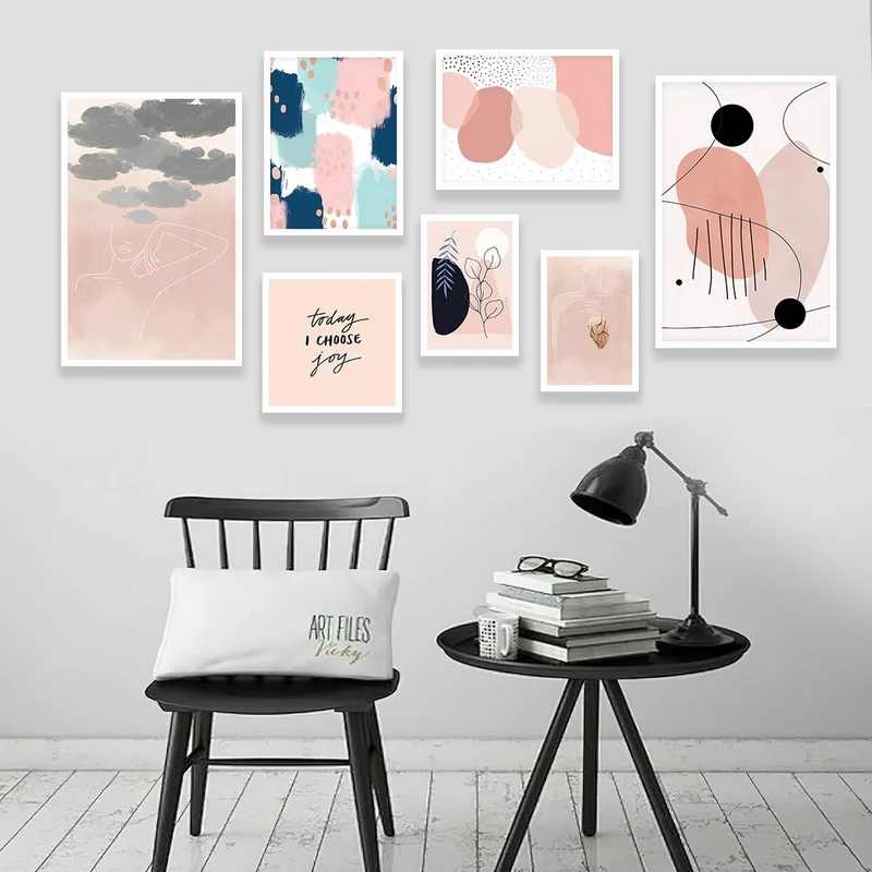 تابلو بکلیت مدل طرح دکوراتیو مینیمال دخترانه W-974  مجموعه 7 عددی