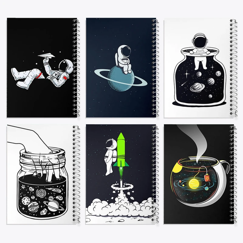 دفتر مشق 100 برگ خندالو طرح فضانورد و فضایی کد 226 مجموعه 6 عددی
