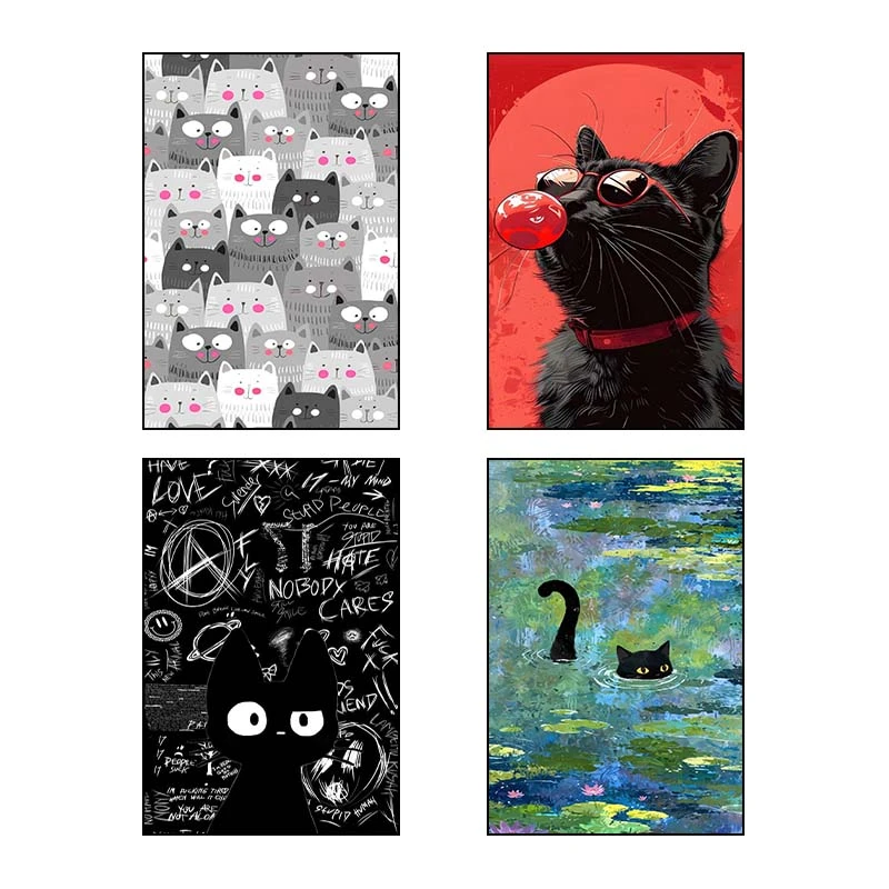 تابلو شاسي کارنيکا طرح گربه Cat کد 25580 مجموعه 4 عددی