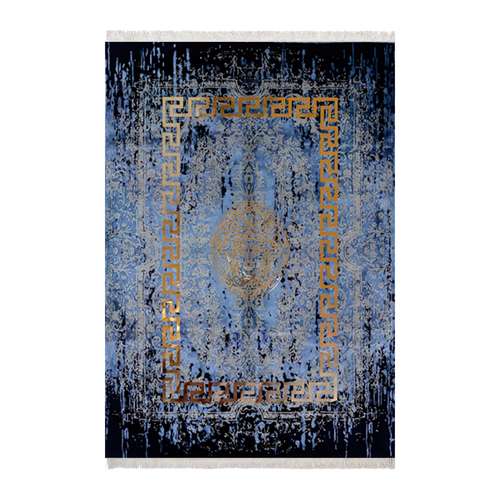 فرش ماشینی زانیس مدل مدرن طرح طلاکوب زمینه سرمه ای