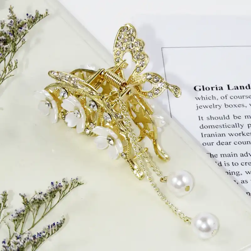 کلیپس مو زنانه مدل شکوفه و پروانه آویز دار کد G_Lnd_1450