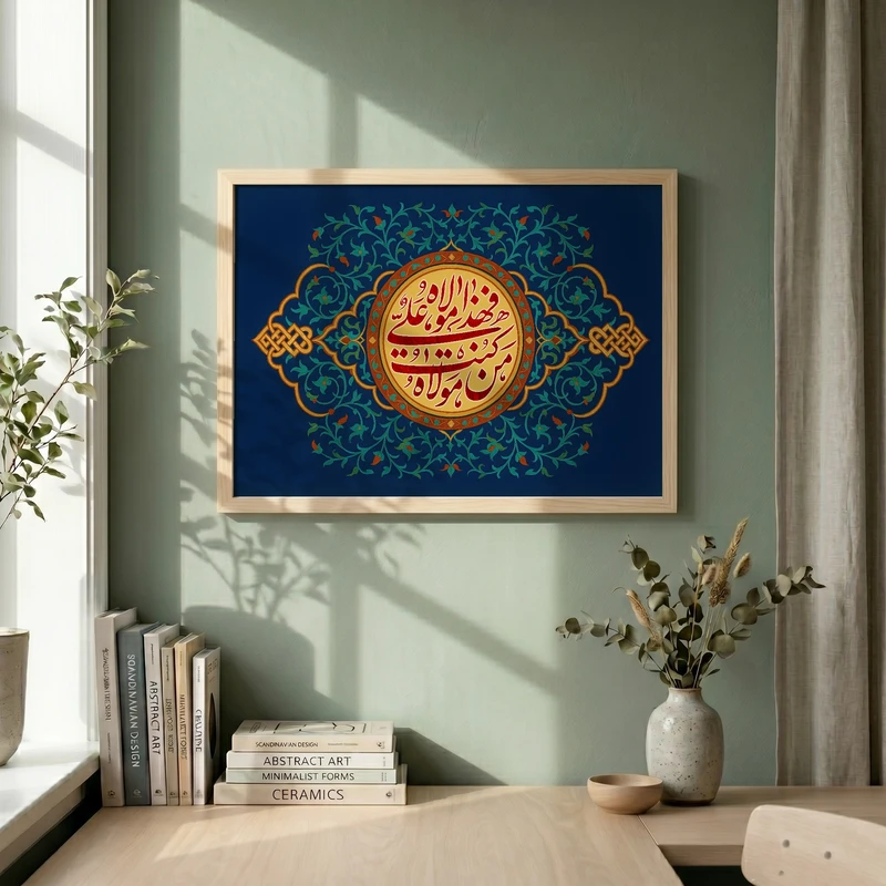 تابلو طرح من کنت مولاه فهذا علی مولاه مدل G14793 فریم کرم روشن