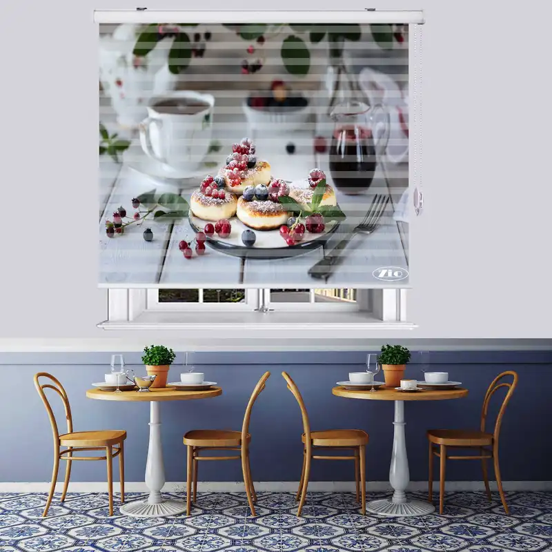 پرده زبرا زیو طرح صبحانه کد B16 سایز 100x150 سانتی متر