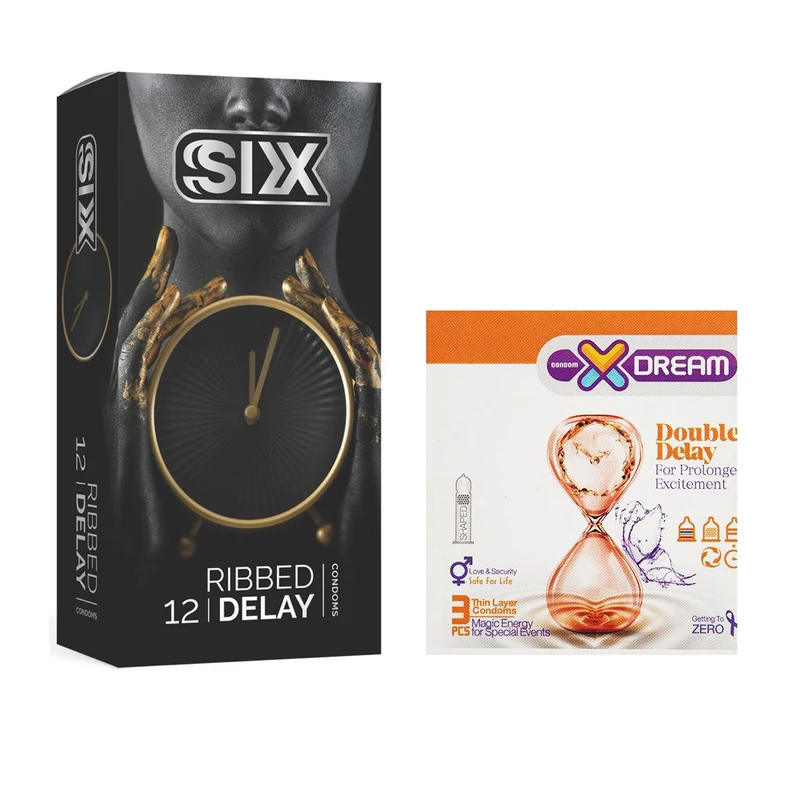 کاندوم سیکس مدل Ribbed Delay بسته 12 عددی به همراه کاندوم ایکس دریم مدل Double Delay بسته 3 عددی