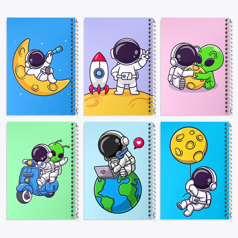 دفتر نقاشی 50 برگ خندالو طرح فضانورد کد 395 مجموعه 6 عددی